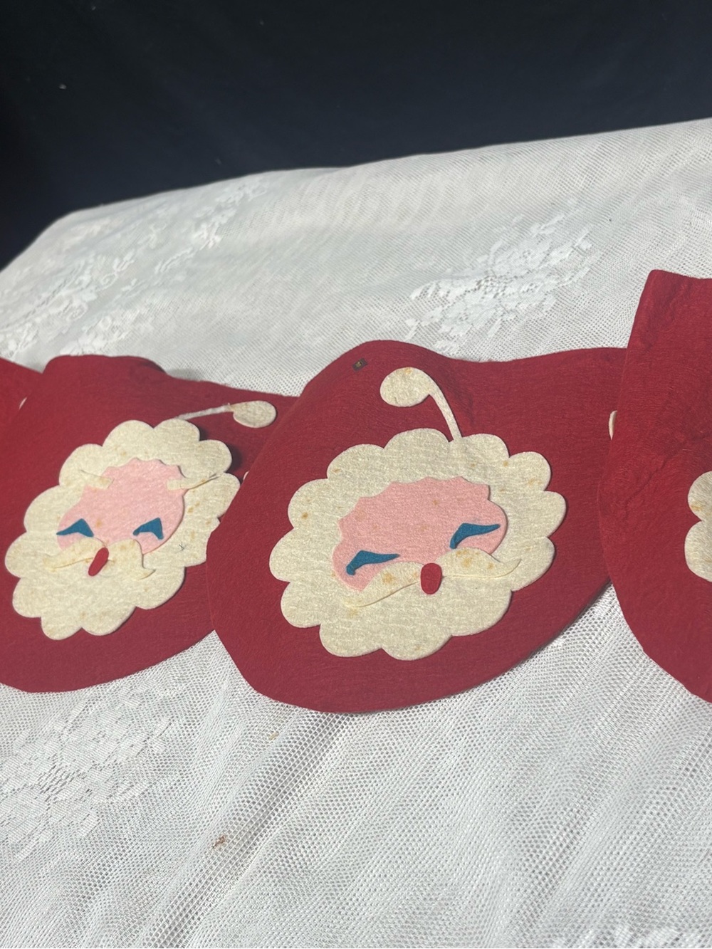 VTG Mid Century Felt Santa Claus Christmas Banner 68"